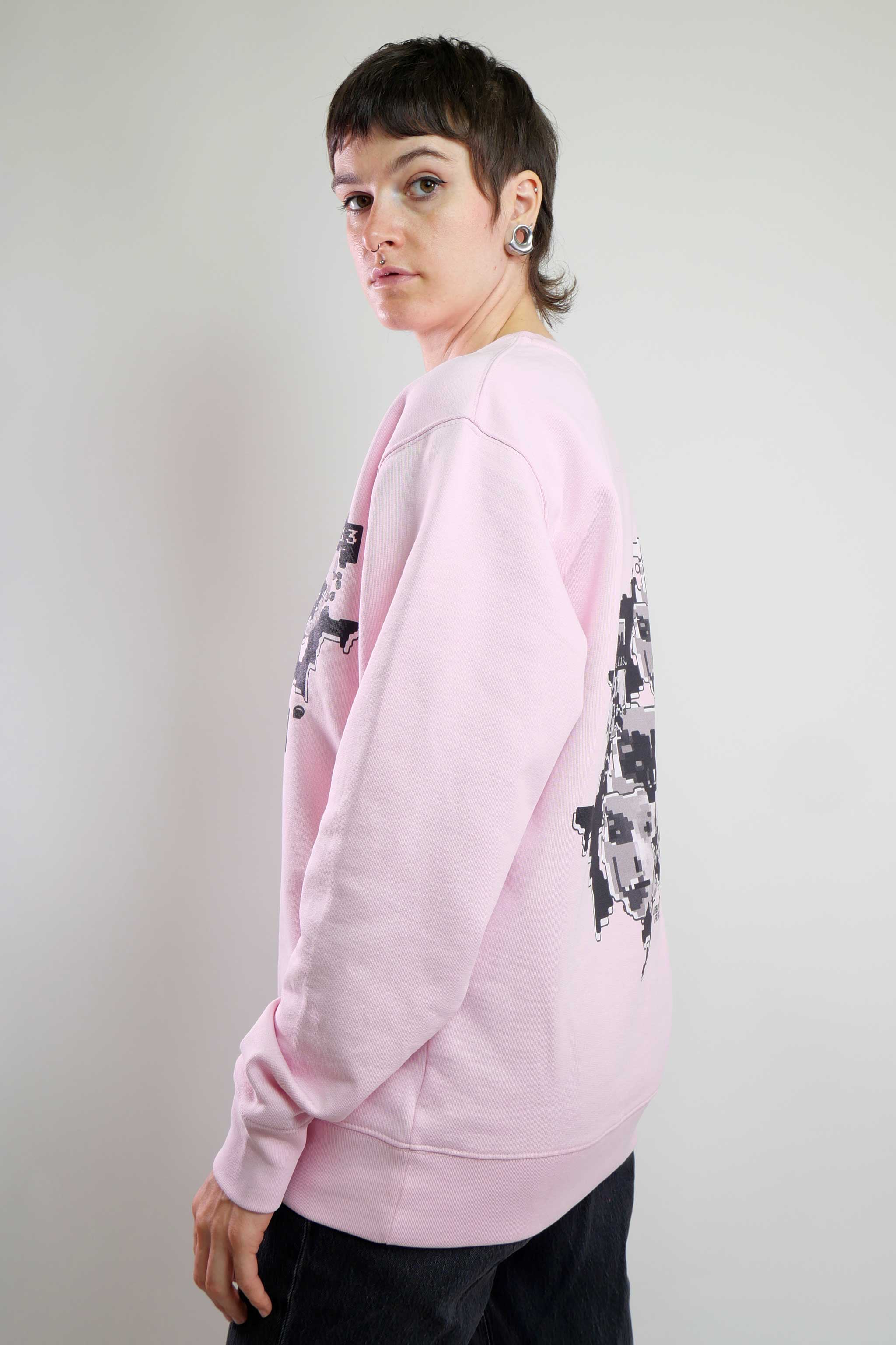 FACEPTION RELOADED I Eco Premium Unisex Sweatshirt with Pattern That Confuses Face Recognition in cotton pink