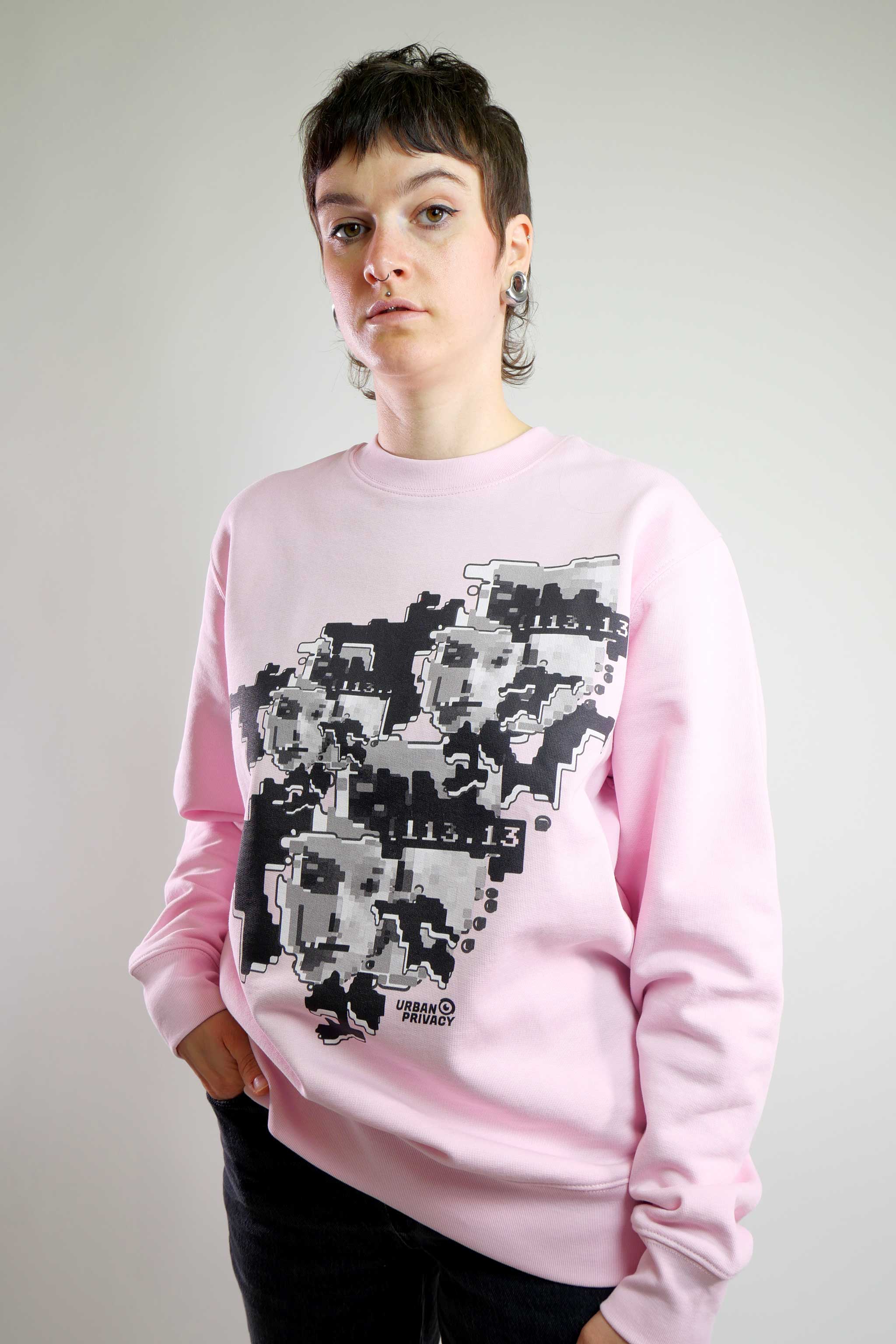 FACEPTION RELOADED I Eco Premium Unisex Sweatshirt with Pattern That Confuses Face Recognition in cotton pink