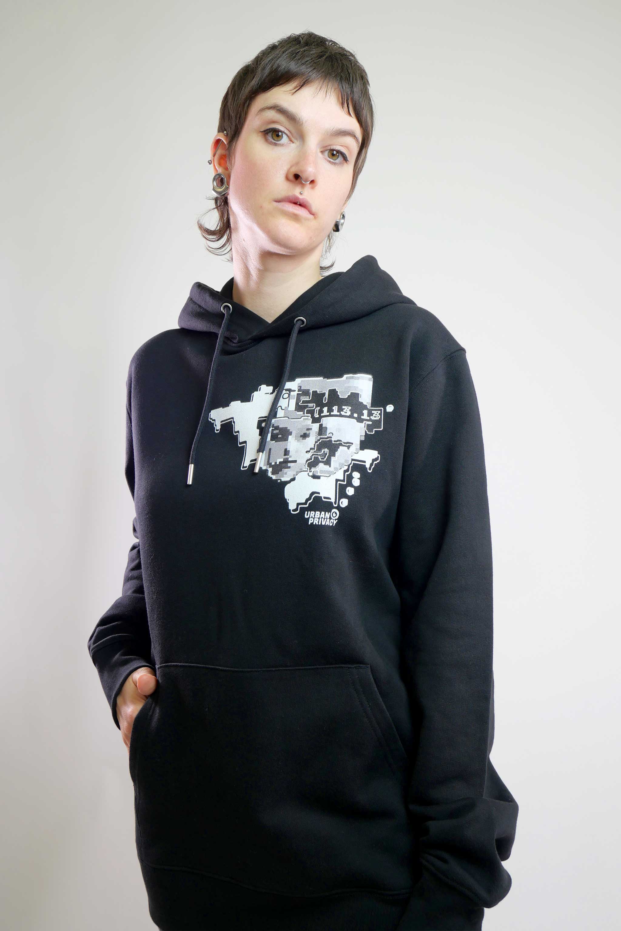 FACEPTION RELOADED I Eco Premium Unisex Hoodie with Pattern That Confuses Face Recognition in black