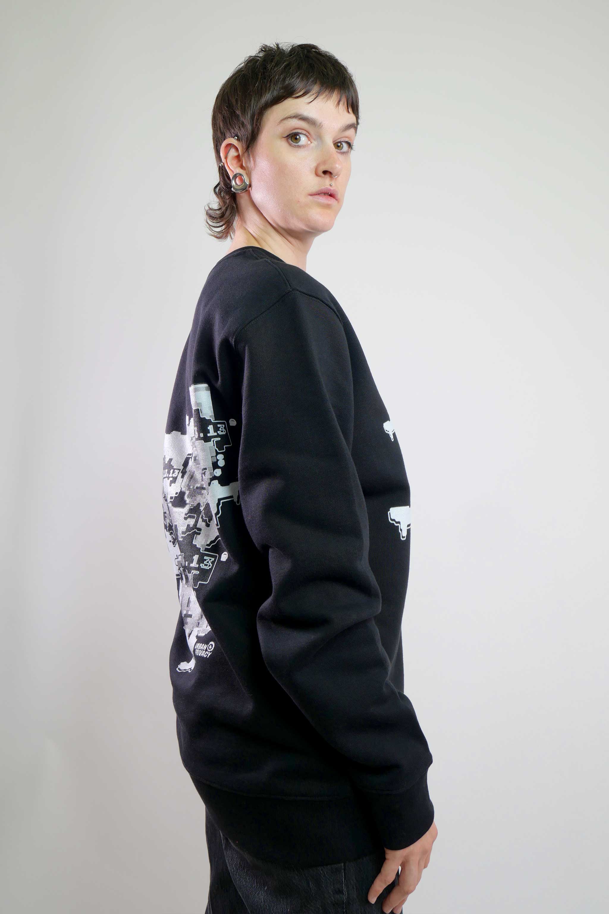 FACEPTION RELOADED I Eco Premium Unisex Sweatshirt with Pattern That Confuses Face Recognition in black