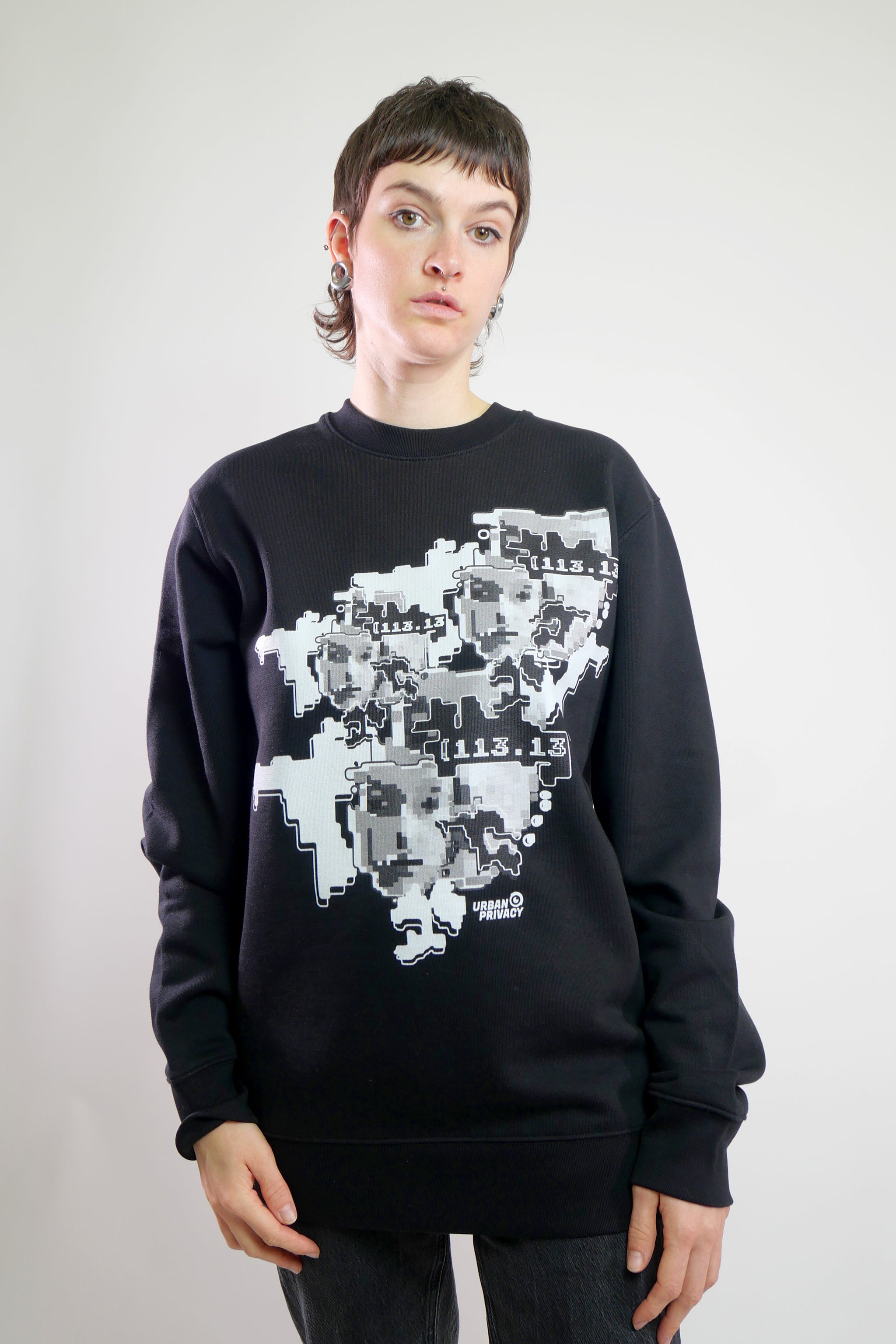 FACEPTION RELOADED I Eco Premium Unisex Sweatshirt with Pattern That Confuses Face Recognition in black