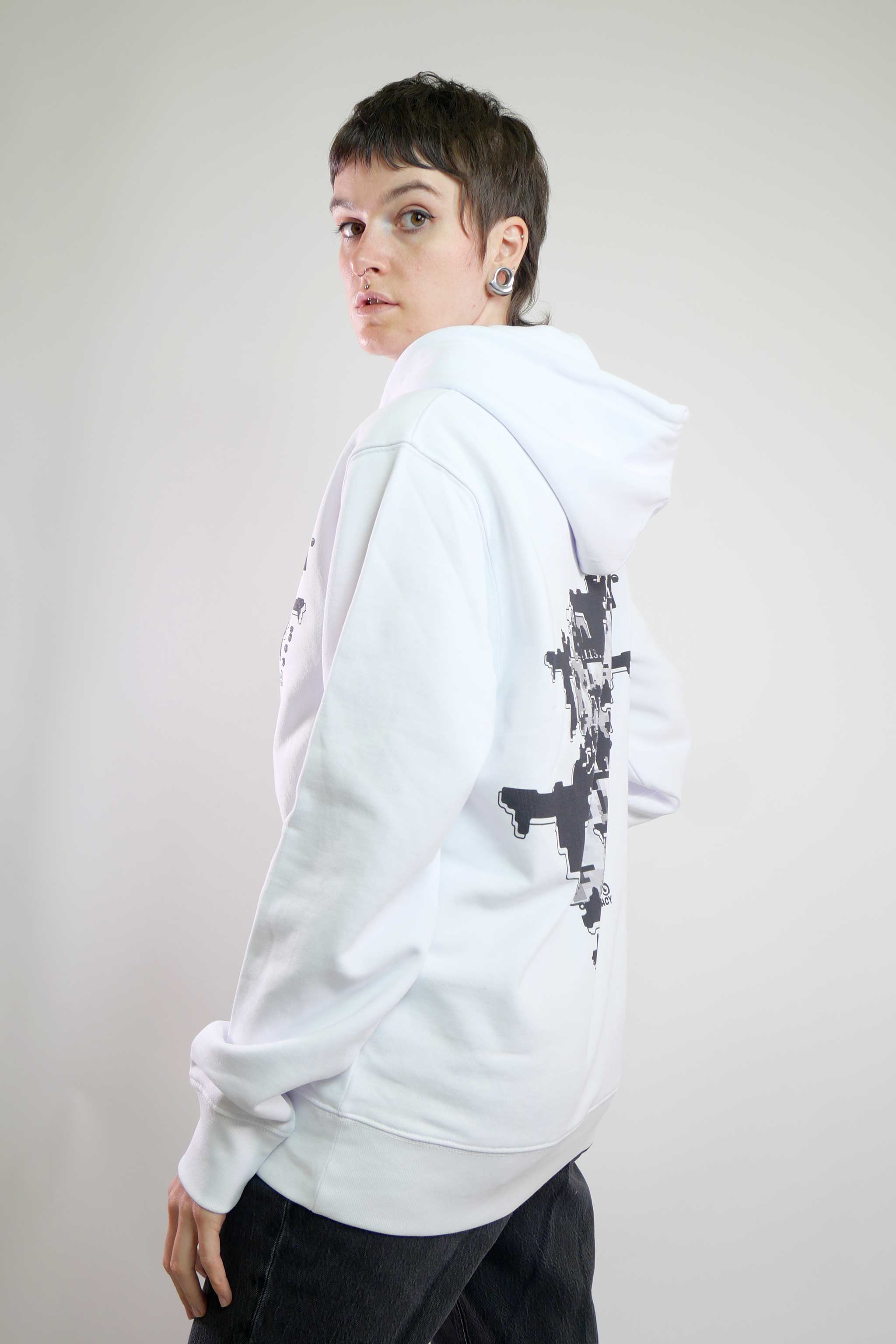 FACEPTION RELOADED I Eco Premium Unisex Hoodie with Pattern That Confuses Face Recognition in white