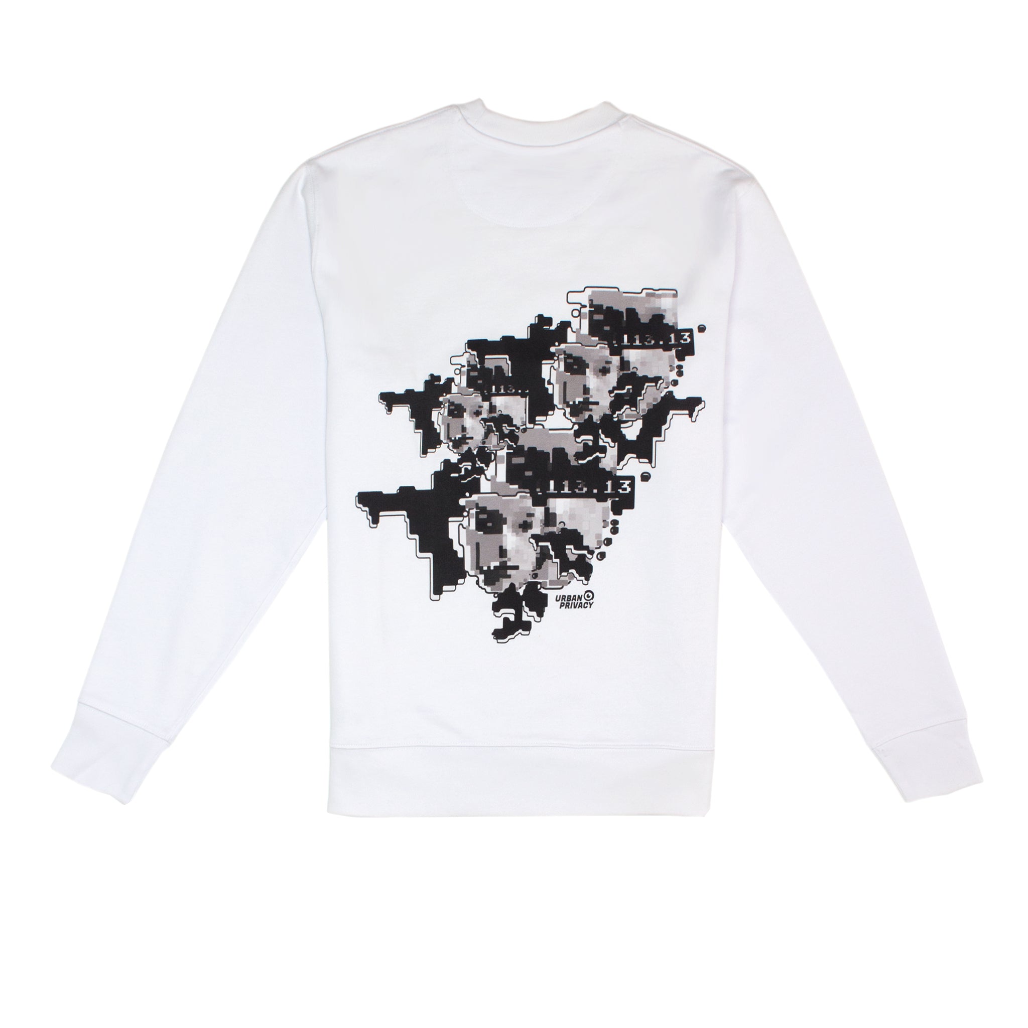 FACEPTION RELOADED I Eco Premium Unisex Sweatshirt with Pattern That Confuses Face Recognition in white